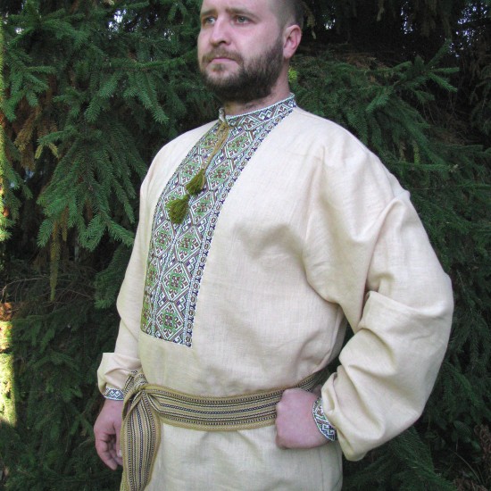 Ukrainian hand embroidered shirt for men Beige green linen shirt Colorful ethnic cross stitch embroidery Slavic costume Christmas gift Ukrainian hand embroidered shirt for men Beige green linen shirt Colorful ethnic cross stitch embroidery Slavic costume Christmas gift