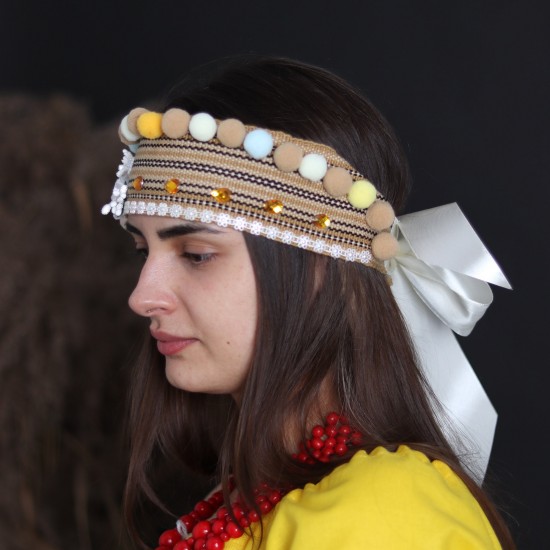 Ukrainian headband for women Colorful ethnic head crown with flowers & beige pom poms Traditional folk head wreath Easter gift Ukrainian headband for women Colorful ethnic head crown with flowers & beige pom poms Traditional folk head wreath Easter gift