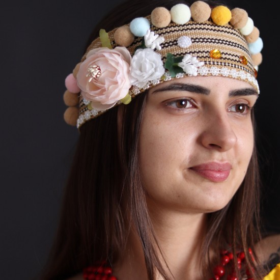 Ukrainian headband for women Colorful ethnic head crown with flowers & beige pom poms Traditional folk head wreath Easter gift Ukrainian headband for women Colorful ethnic head crown with flowers & beige pom poms Traditional folk head wreath Easter gift