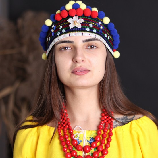 Ukrainian headband for women Colorful ethnic head crown with flowers & beige pom poms Traditional folk head wreath Easter gift Ukrainian headband for women Colorful ethnic head crown with flowers & beige pom poms Traditional folk head wreath Easter gift