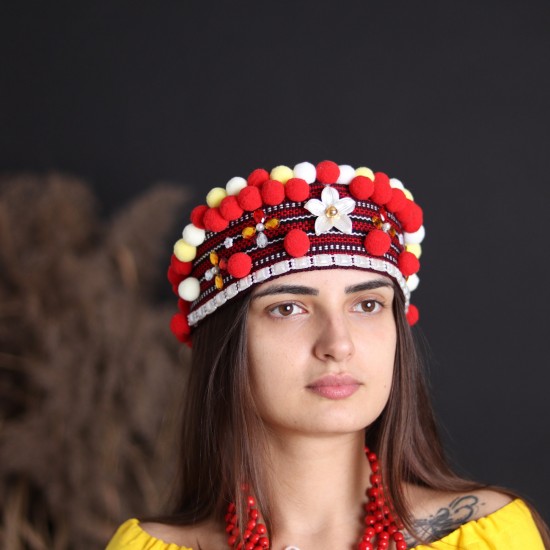 Ukrainian headband for women Colorful ethnic head crown with flowers & beige pom poms Traditional folk head wreath Easter gift Ukrainian headband for women Colorful ethnic head crown with flowers & beige pom poms Traditional folk head wreath Easter gift