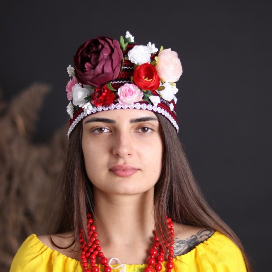 Ukrainian headband for women Colorful ethnic head crown with flowers & beige pom poms Traditional folk head wreath Easter gift Ukrainian headband for women Colorful ethnic head crown with flowers & beige pom poms Traditional folk head wreath Easter gift