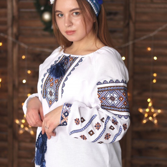 Ukrainian embroidered blouse for women Slavic blue & olive embroidery White ethnic wedding costume Folk outfit for lady Easter gift Ukrainian embroidered blouse for women Slavic blue & olive embroidery White ethnic wedding costume Folk outfit for lady Easter gift