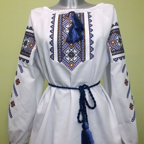 Ukrainian embroidered blouse for women Slavic blue & olive embroidery White ethnic wedding costume Folk outfit for lady Easter gift Ukrainian embroidered blouse for women Slavic blue & olive embroidery White ethnic wedding costume Folk outfit for lady Easter gift