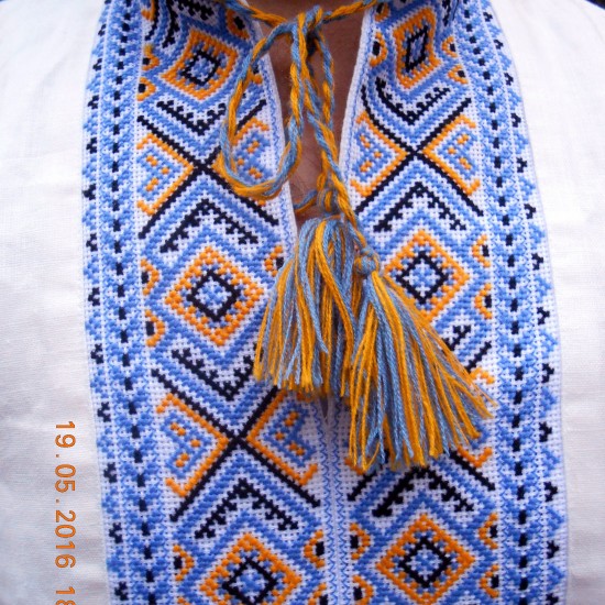 Ukrainian hand embroidered linen shirt for men Ethnic cross stitch blue yellow embroidery White slavic wedding costume Easter gift Ukrainian hand embroidered linen shirt for men Ethnic cross stitch blue yellow embroidery White slavic wedding costume Easter gift