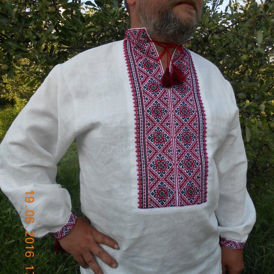 Hand embroidered linen shirt for men Ethnic red & black ukrainian cross stitch Organic long sleeve shirt Slavic costume Christmas gift Hand embroidered linen shirt for men Ethnic red & black ukrainian cross stitch Organic long sleeve shirt Slavic costume Christmas gift