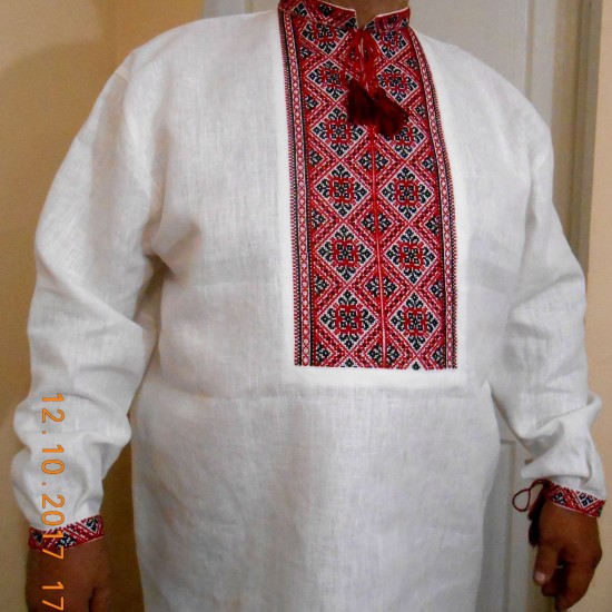 Hand embroidered linen shirt for men Ethnic red & black ukrainian cross stitch Organic long sleeve shirt Slavic costume Christmas gift Hand embroidered linen shirt for men Ethnic red & black ukrainian cross stitch Organic long sleeve shirt Slavic costume Christmas gift