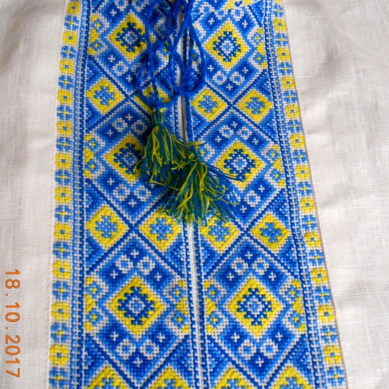 Hand embroidered organic cotton shirt for men Ethnic Ukrainian cross stitch Blue yellow embroidery White Cossack shirt Christmas gift Hand embroidered organic cotton shirt for men Ethnic Ukrainian cross stitch Blue yellow embroidery White Cossack shirt Christmas gift