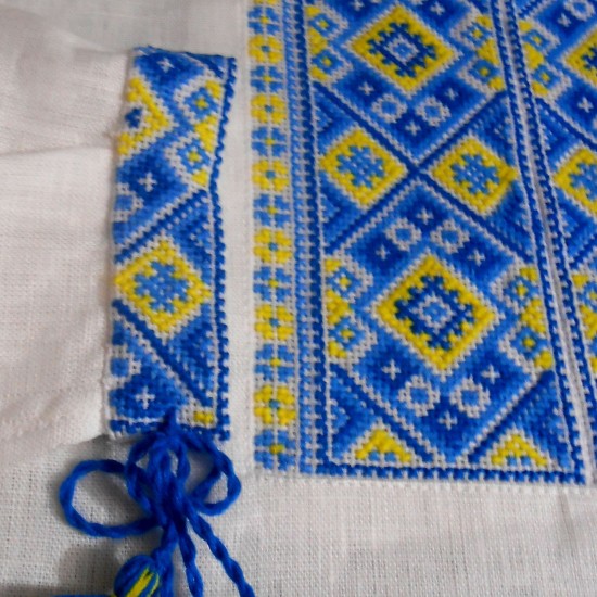 Hand embroidered organic cotton shirt for men Ethnic Ukrainian cross stitch Blue yellow embroidery White Cossack shirt Christmas gift Hand embroidered organic cotton shirt for men Ethnic Ukrainian cross stitch Blue yellow embroidery White Cossack shirt Christmas gift
