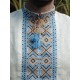 Hand embroidered organic cotton shirt for men Ethnic Ukrainian cross stitch Blue yellow embroidery White Cossack shirt Christmas gift Hand embroidered organic cotton shirt for men Ethnic Ukrainian cross stitch Blue yellow embroidery White Cossack shirt Christmas gift