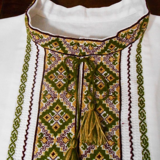 Ukrainian hand embroidered linen shirt Vyshivanka Slavic chartreuse beige cross stitch embroidery Folk wedding costume Christmas gift Ukrainian hand embroidered linen shirt Vyshivanka Slavic chartreuse beige cross stitch embroidery Folk wedding costume Christmas gift