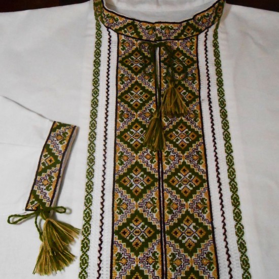 Ukrainian hand embroidered linen shirt Vyshivanka Slavic chartreuse beige cross stitch embroidery Folk wedding costume Christmas gift Ukrainian hand embroidered linen shirt Vyshivanka Slavic chartreuse beige cross stitch embroidery Folk wedding costume Christmas gift
