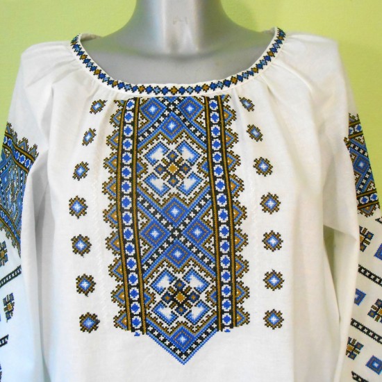 Ukrainian embroidered blouse for women Slavic blue & olive embroidery White ethnic wedding costume Folk outfit for lady Easter gift Ukrainian embroidered blouse for women Slavic blue & olive embroidery White ethnic wedding costume Folk outfit for lady Easter gift