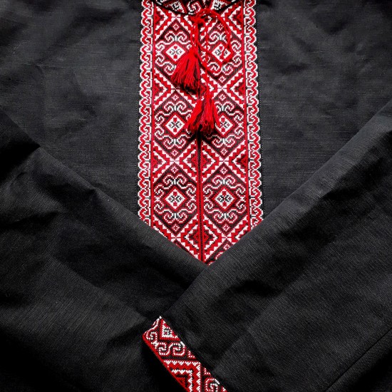 Black hand embroidered linen shirt for men Cossack folk shirt Ethnic ukrainian embroidery Red cross stitch Slavic Christmas gift Black hand embroidered linen shirt for men Cossack folk shirt Ethnic ukrainian embroidery Red cross stitch Slavic Christmas gift