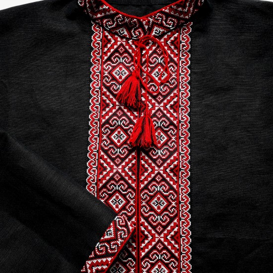 Black hand embroidered linen shirt for men Cossack folk shirt Ethnic ukrainian embroidery Red cross stitch Slavic Christmas gift Black hand embroidered linen shirt for men Cossack folk shirt Ethnic ukrainian embroidery Red cross stitch Slavic Christmas gift