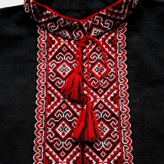 Black hand embroidered linen shirt for men Cossack folk shirt Ethnic ukrainian embroidery Red cross stitch Slavic Christmas gift Black hand embroidered linen shirt for men Cossack folk shirt Ethnic ukrainian embroidery Red cross stitch Slavic Christmas gift
