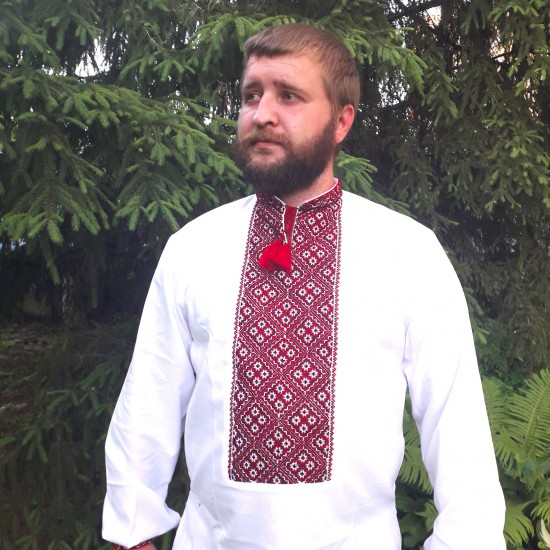 Ukrainian hand embroidered shirt for men White Slavic wedding costume Red & black cross stitch embroidery Ethnic Christmas gift Ukrainian hand embroidered shirt for men White Slavic wedding costume Red & black cross stitch embroidery Ethnic Christmas gift
