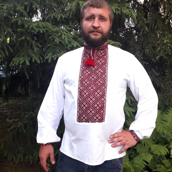 Ukrainian hand embroidered shirt for men White Slavic wedding costume Red & black cross stitch embroidery Ethnic Christmas gift Ukrainian hand embroidered shirt for men White Slavic wedding costume Red & black cross stitch embroidery Ethnic Christmas gift