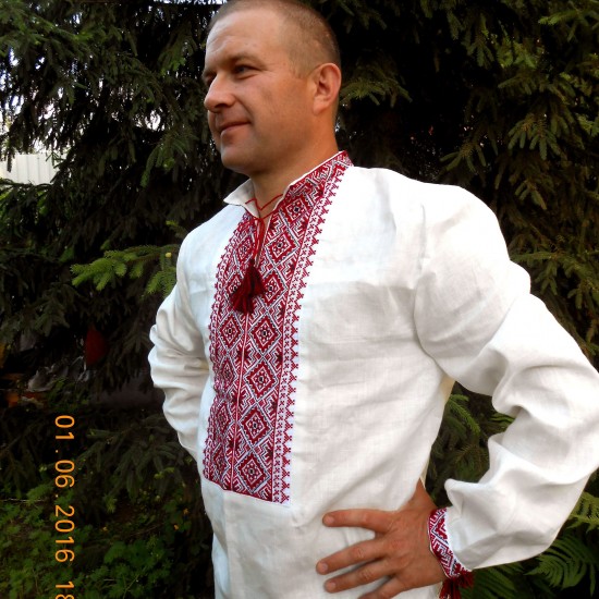 Ukrainian hand embroidered shirt for men White Slavic wedding costume Red & black cross stitch embroidery Ethnic Christmas gift Ukrainian hand embroidered shirt for men White Slavic wedding costume Red & black cross stitch embroidery Ethnic Christmas gift