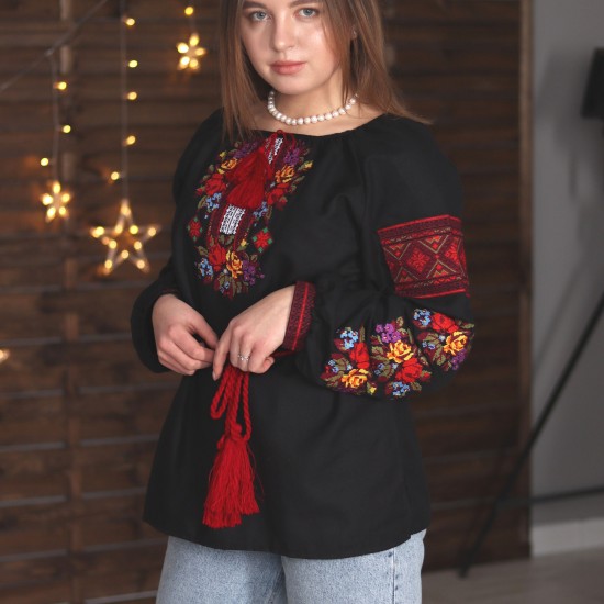 Romanian embroidered blouse for women Ukrainian ethnic vyshivanka with roses Organic cotton Black slavic costume Folk Easter gift Romanian embroidered blouse for women Ukrainian ethnic vyshivanka with roses Organic cotton Black slavic costume Folk Easter gift